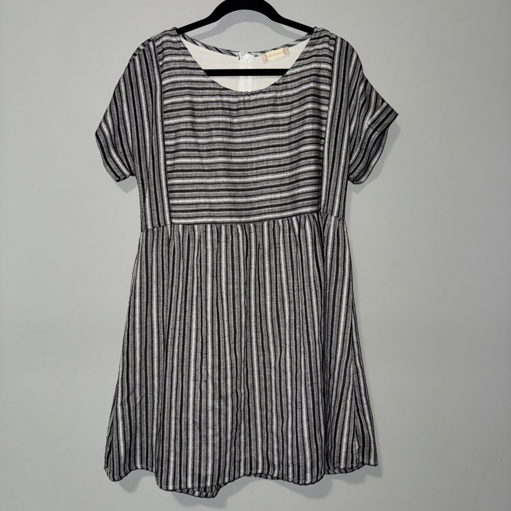 Altard State Womens Striped Babydoll Dress Black White Short Sleeve Mini Large